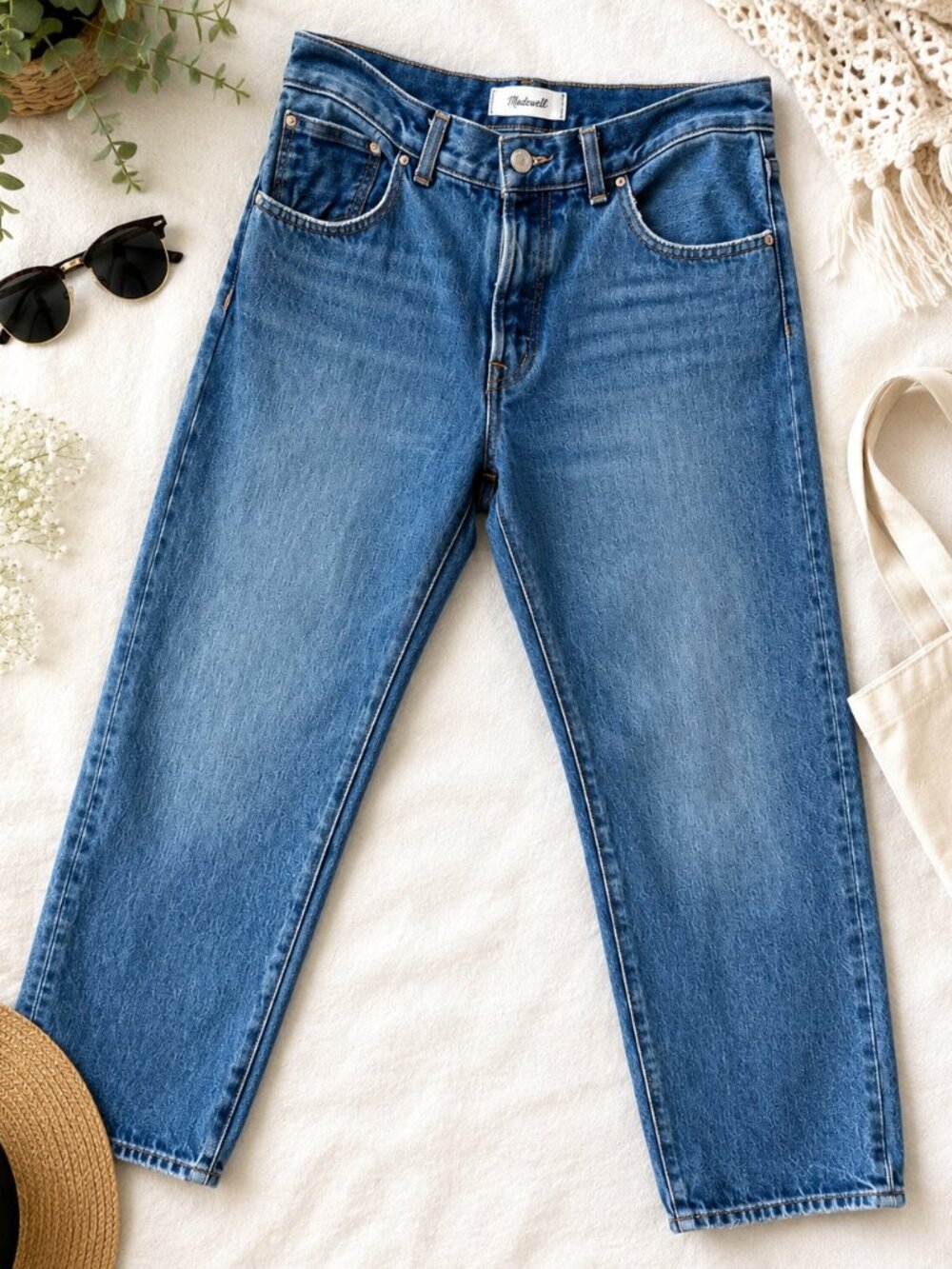 Madewell The Dean Easy Straight Jeans 27P Cropped Raw Hem Distressed Ankle Denim